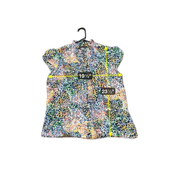 Violet & Claire Ruffle Front Multicolor Abstract Print Blouse Short Sleeve Top - Picture 8 of 11